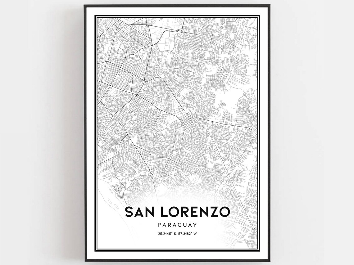 San Lorenzo Paraguay Minimalist City Map Street Art Wall Print