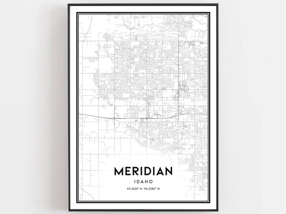 Meridian Map Print Poster Wall Art Id City Idaho Street Decor Road Gift B892