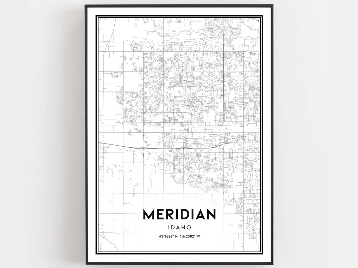 Meridian Idaho Modern Black White City Street Map Line Art Poster