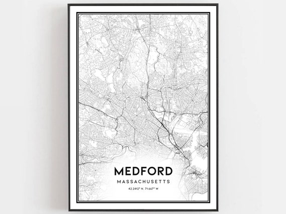 Medford Map Print Poster Wall Art Ma City Massachusetts Street Decor Road Gift B1279