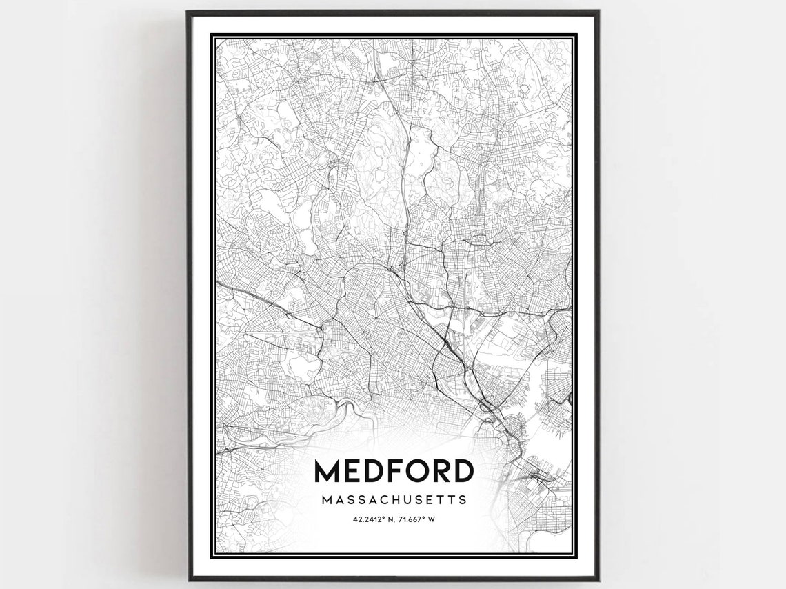 Medford Massachusetts Minimalist Street Map Coordinates City Poster