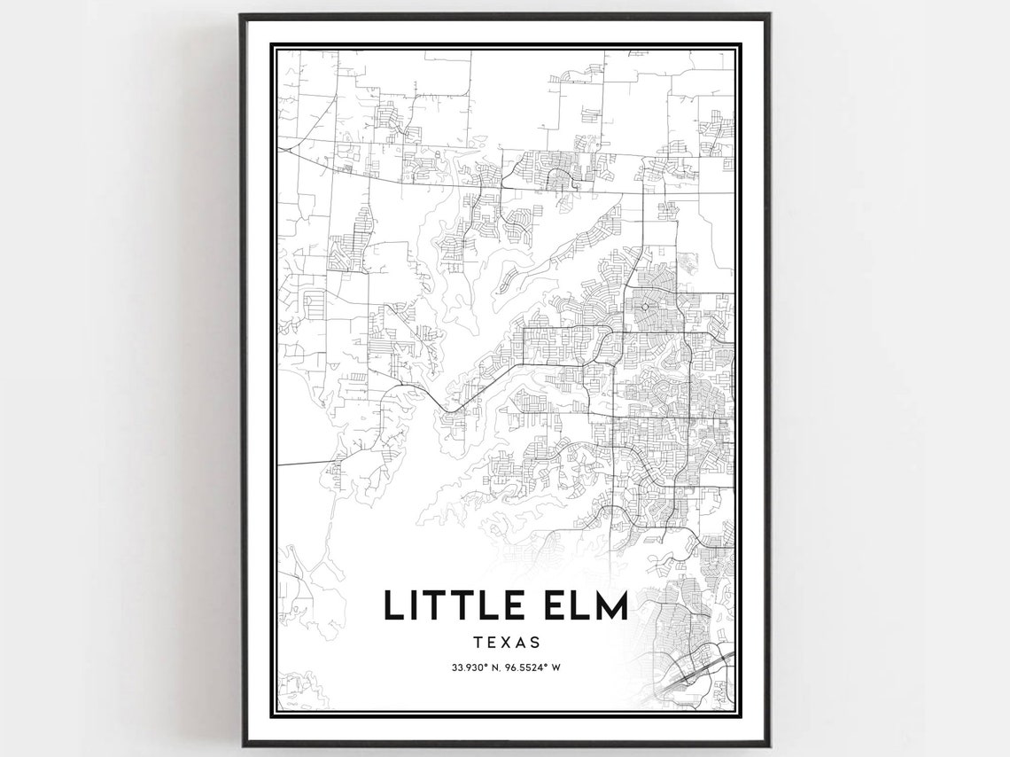 Little Elm Texas City Street Map Minimalist Black White Poster