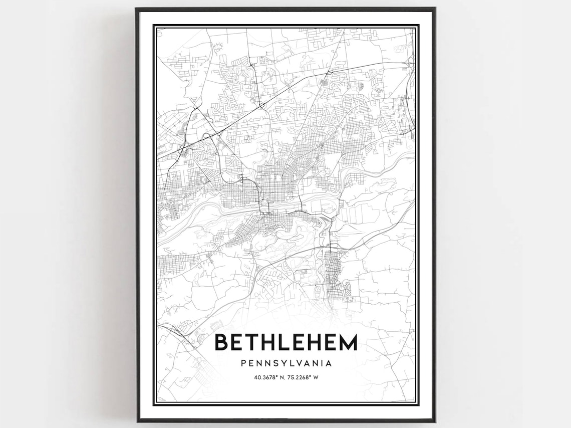 Bethlehem Pennsylvania City Street Map Minimalist Decor Wall Art