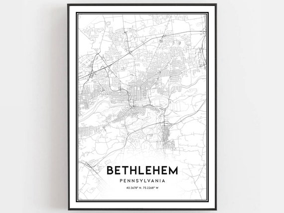 Bethlehem Map Print Poster Wall Art Pa City Pennsylvania Street Decor Road Gift B1058