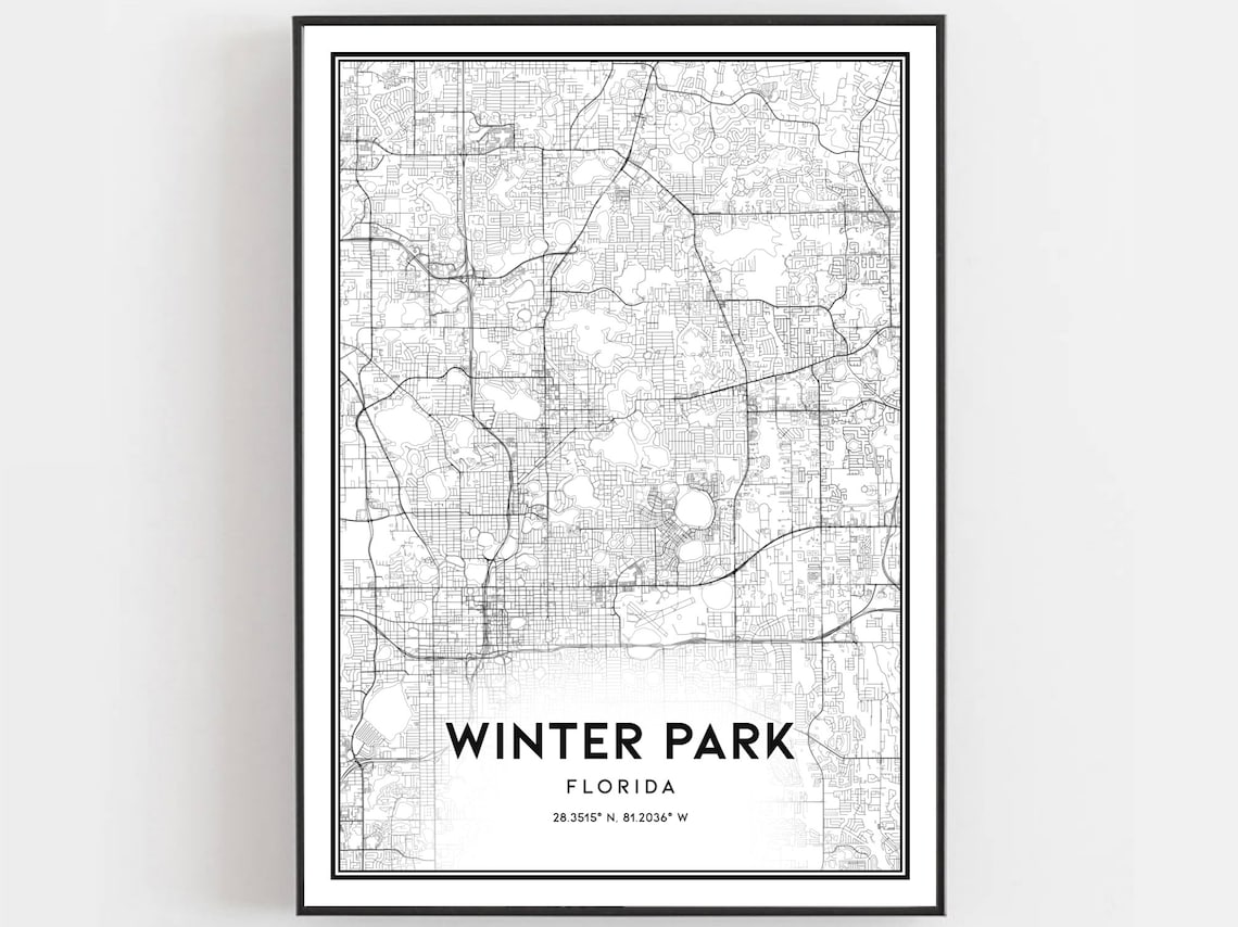 Winter Park Florida Minimalist City Street Map Monochrome Art Print