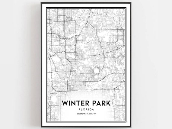 Winter Park Map Print Poster Wall Art Fl City Florida Street Decor Road Gift