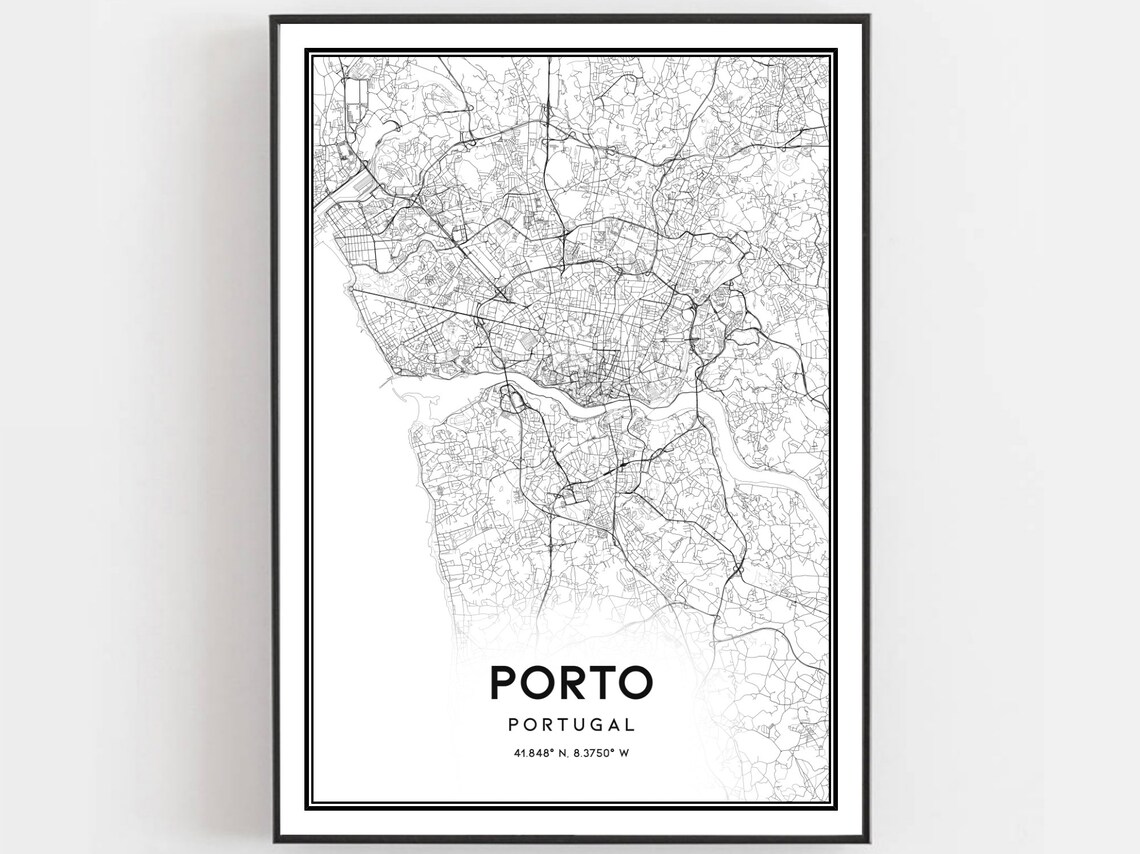 Porto Portugal Minimalist City Street Map Riverside Line Art Poster