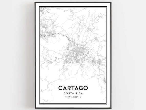 Cartago Map Poster, City Street Decor