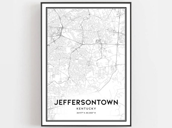 Jeffersontown Map Poster, Kentucky Street Decor