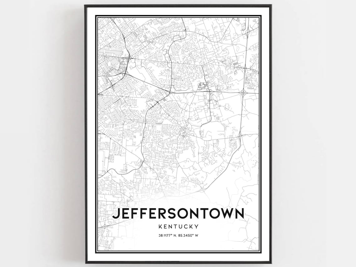 Jeffersontown Map Poster, Kentucky Street Decor