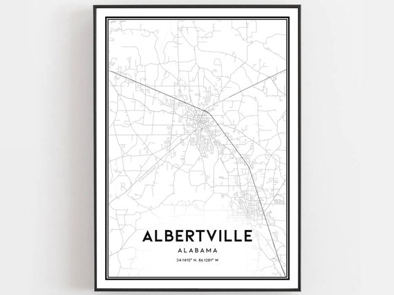 Albertville Map Print Poster Wall Art Al City Alabama Street Decor Road Gift B1676
