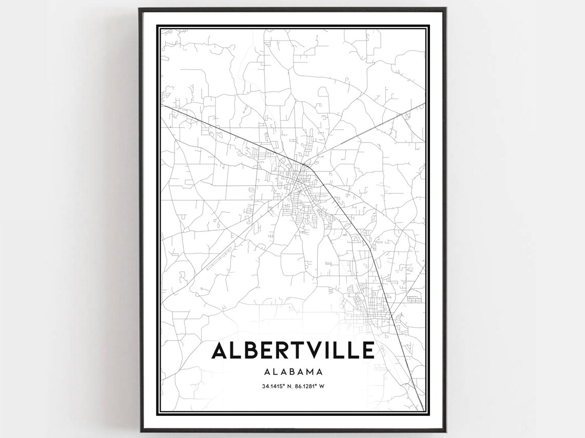 Albertville Alabama City Street Map Minimalist Line Art Map Poster