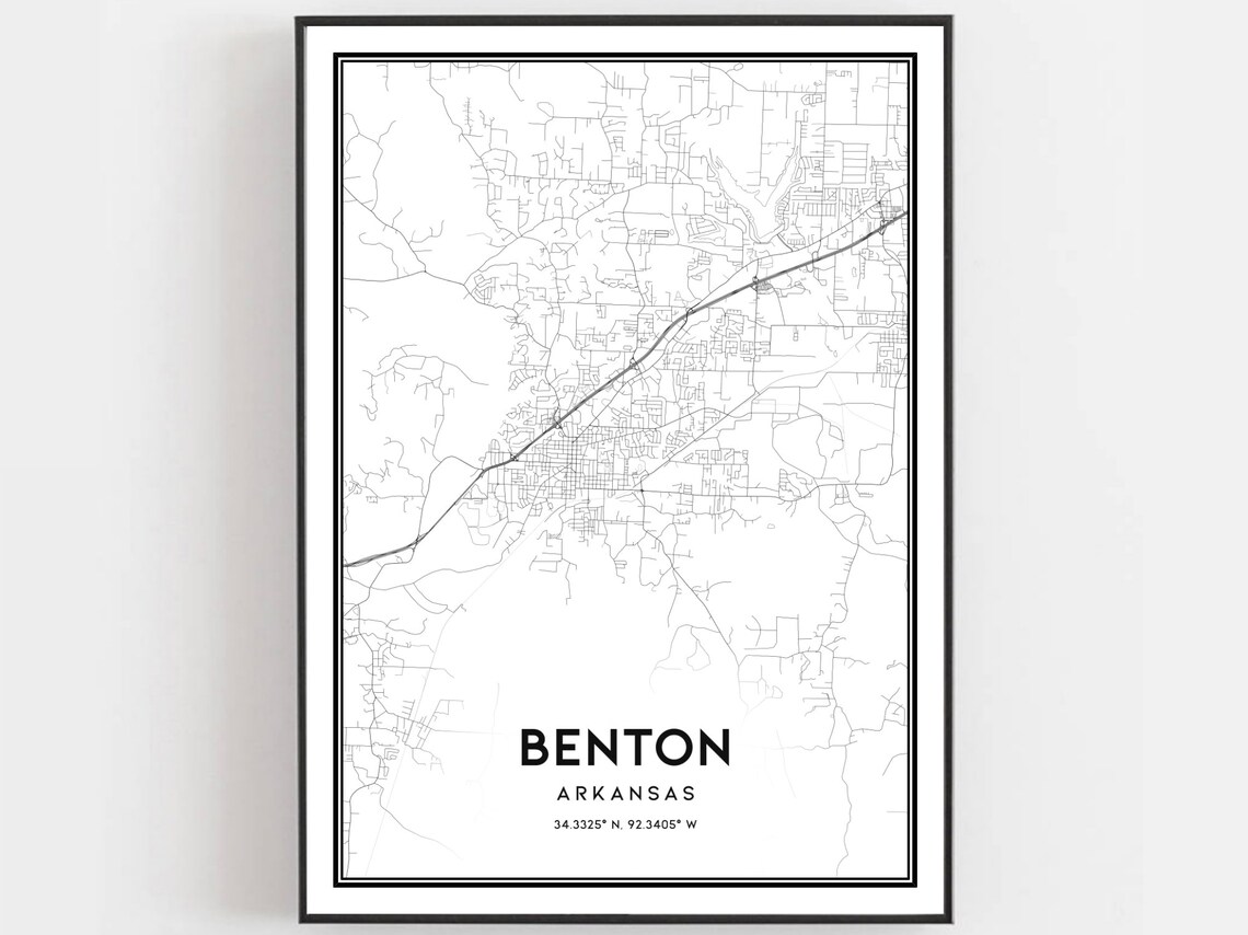Benton Map Poster, Arkansas Street Decor