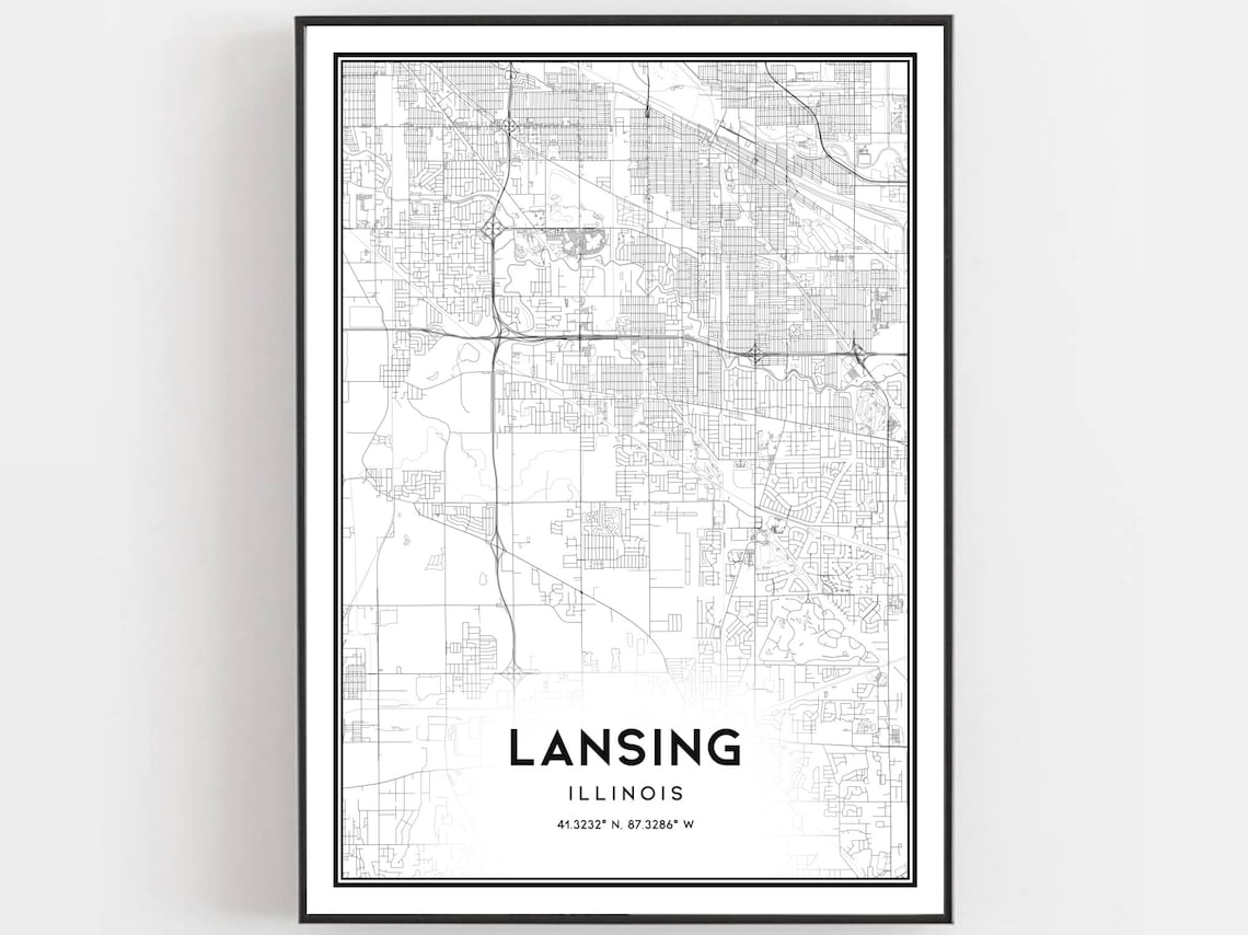 Lansing Map Poster, Illinois Street Decor