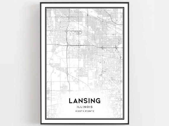 Lansing Map Poster, Illinois Street Decor