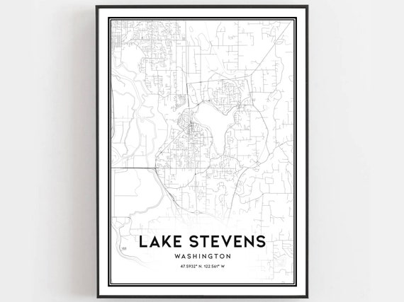 Lake Stevens Map Print, Washington Street Decor