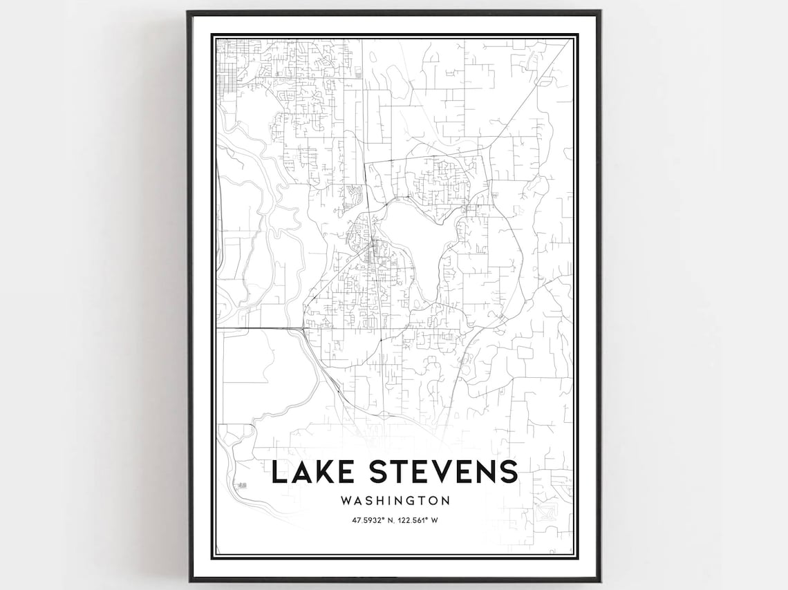 Lake Stevens Map Print, Washington Street Decor