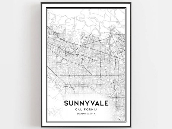 Sunnyvale Map Print Poster Wall Art Ca City Street Decor Road Gift B693