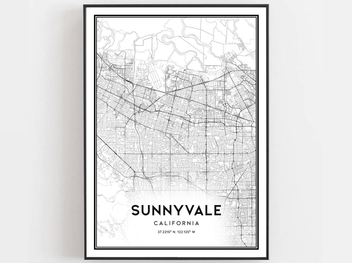 Sunnyvale California Map Minimalist Black White Silicon Valley Poster