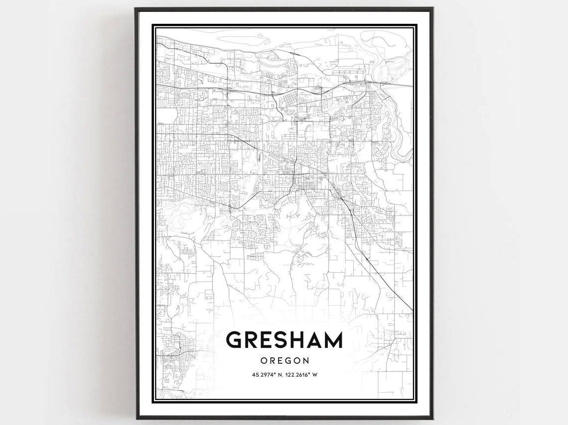 Gresham Map Print Poster Wall Art Or City Oregon Street Decor Road Gift B822
