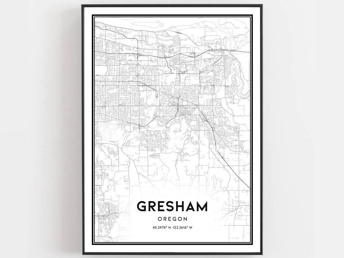 Gresham Oregon Minimalist Black And White Street City Map Poster