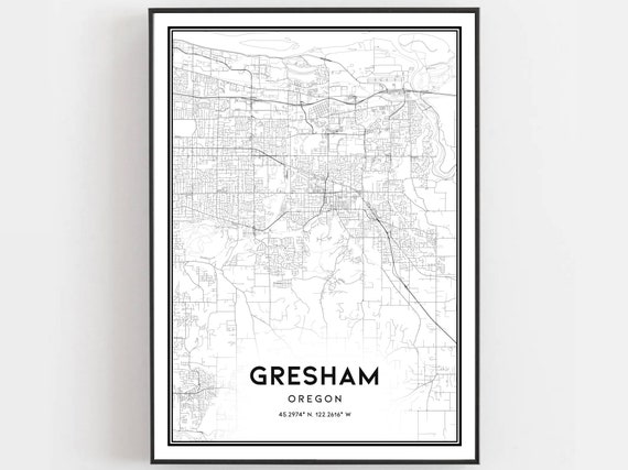Gresham Map Print Poster Wall Art Or City Oregon Street Decor Road Gift B822