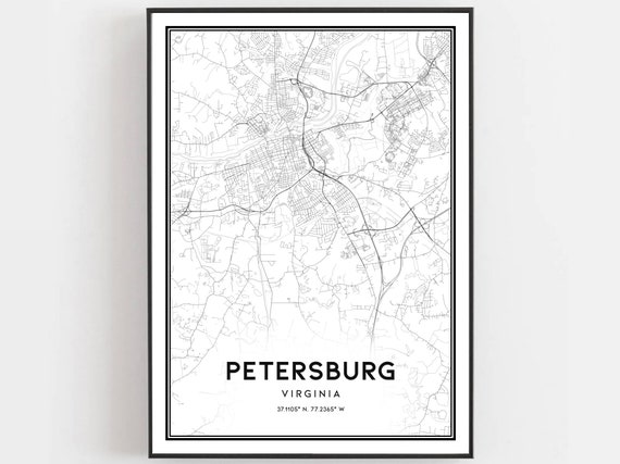 Petersburg Map Print Poster Wall Art Va City Virginia Street Decor Road Gift B1842