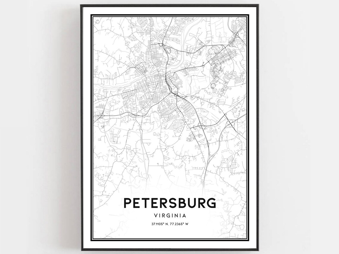 Petersburg Virginia City Map Minimalist Street Road Art Print