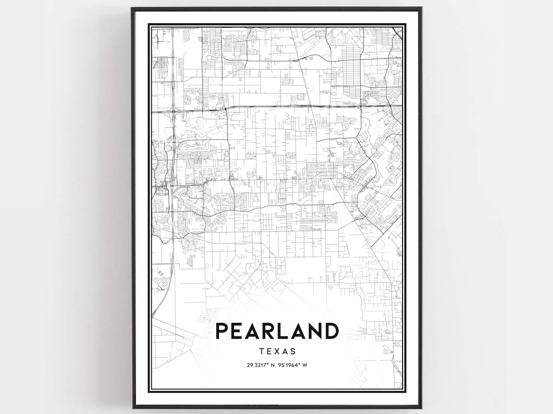 Pearland Texas Street Map Minimalist Black White City Poster