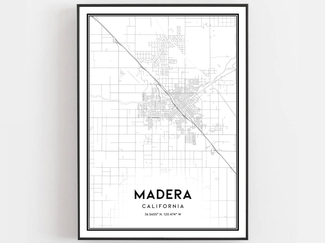 Madera Map Print Poster, City Street Decor