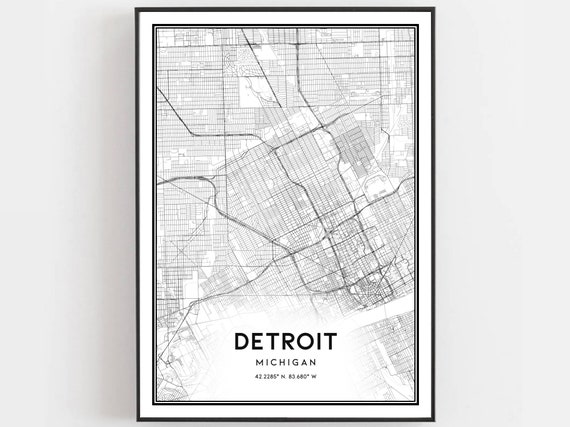 Detroit Map Print Poster, Michigan Street Decor
