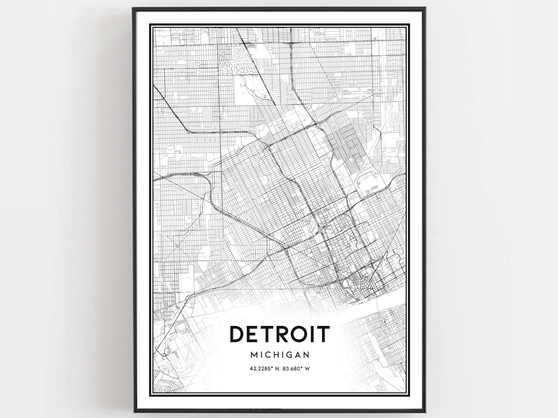 Detroit Map Print Poster, Michigan Street Decor
