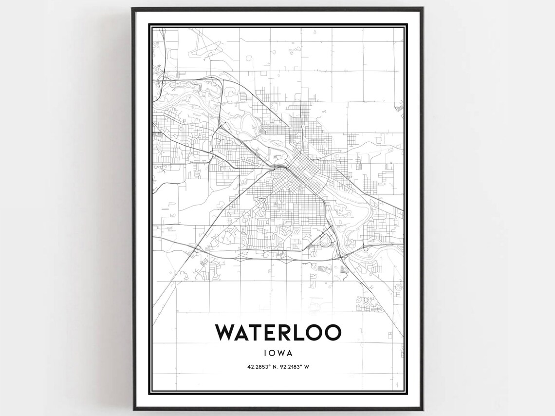 Waterloo Map Poster Print, Iowa Street Decor