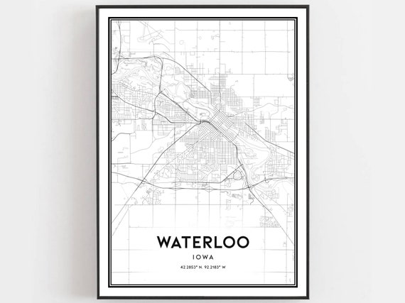 Waterloo Map Poster Print, Iowa Street Decor