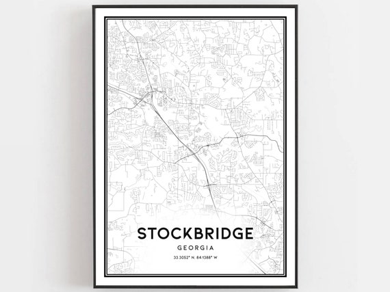 Stockbridge Map Print Poster Wall Art Ga City Georgia Street Decor Road Gift