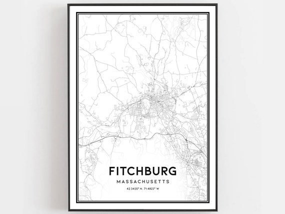 Fitchburg Map Print Poster Wall Art Ma City Massachusetts Street Decor Road Gift B1589