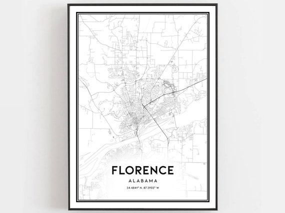 Florence Map Print Poster, Alabama Street Decor