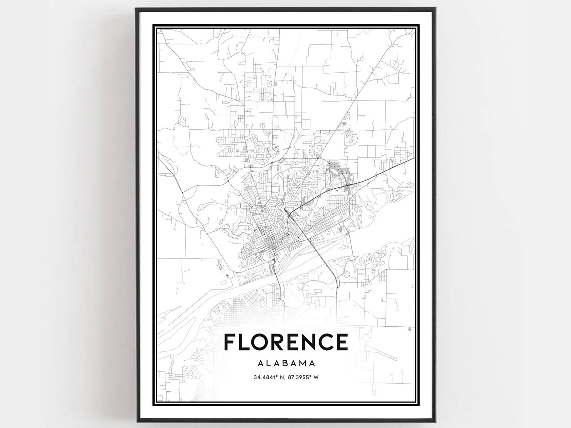 Florence Map Print Poster, Alabama Street Decor