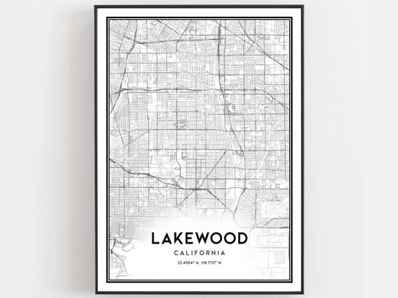 Lakewood Map Print Poster Wall Art Ca City Street Decor Road Gift B997