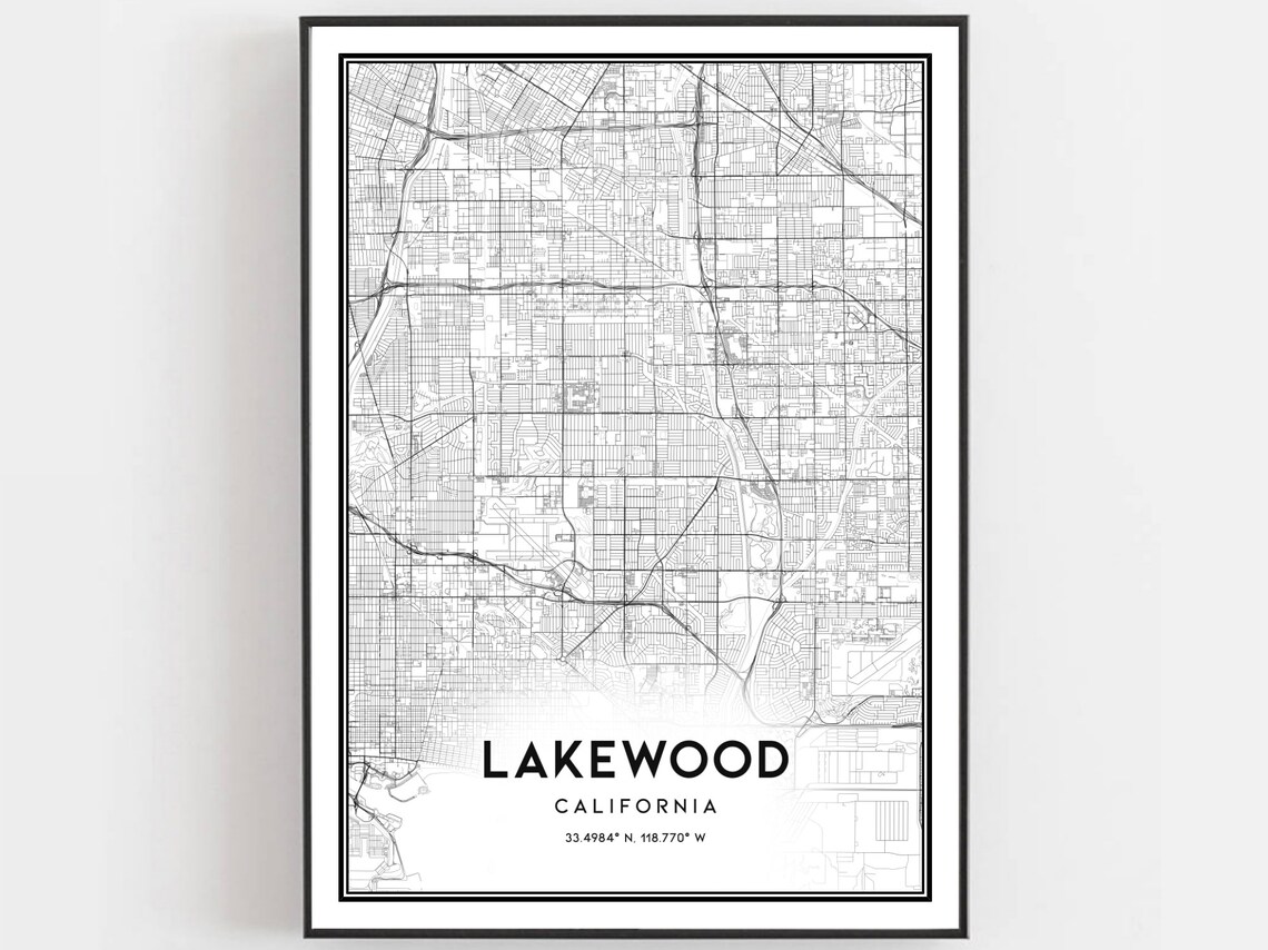 Lakewood California Minimalist City Street Map Monochrome Art Print