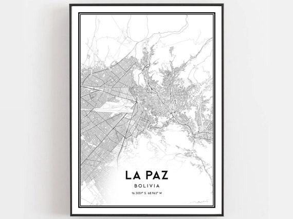 La Paz Map Print Poster Wall Art City Street Decor Road Gift B183