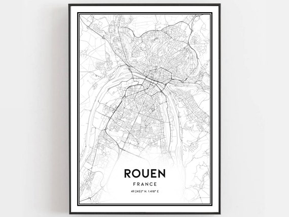 Rouen Map Print Poster Wall Art City Street Decor Road Gift B380
