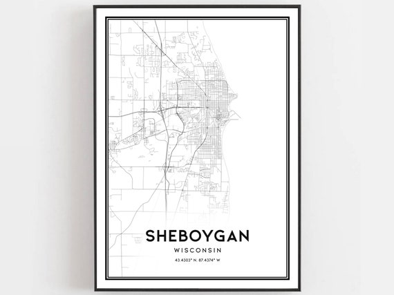 Sheboygan Map Print, Wisconsin Street Decor