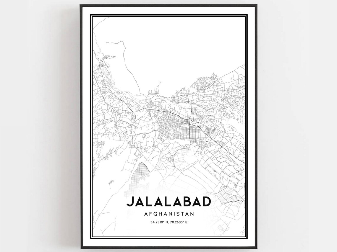 Jalalabad Afghanistan Minimalist City Map Coordinates Black White Poster