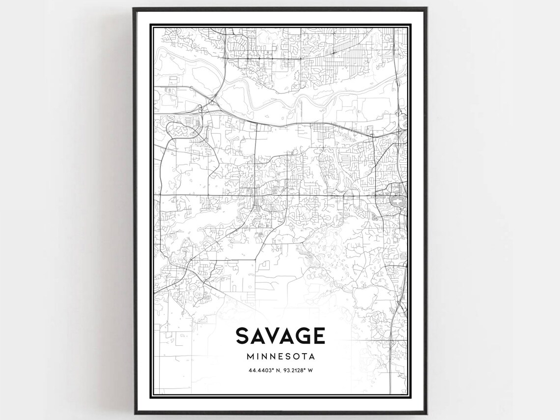Savage Minnesota Minimalist Street Map Line Art City Poster Gift