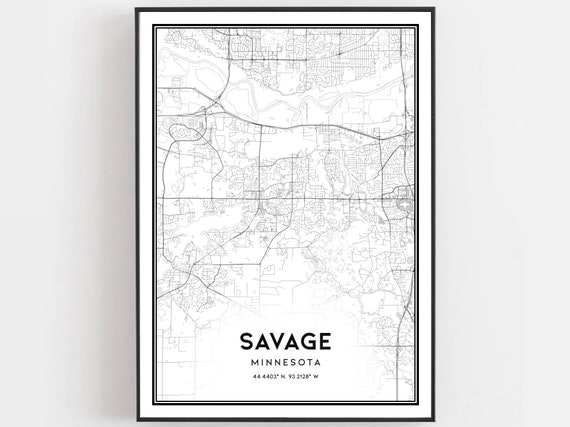 Savage Map Print Poster Wall Art Mn City Minnesota Street Decor Road Gift B1877