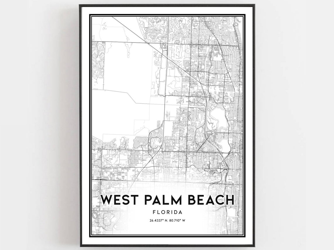 West Palm Beach Florida Minimalist Black and White Map Art Print