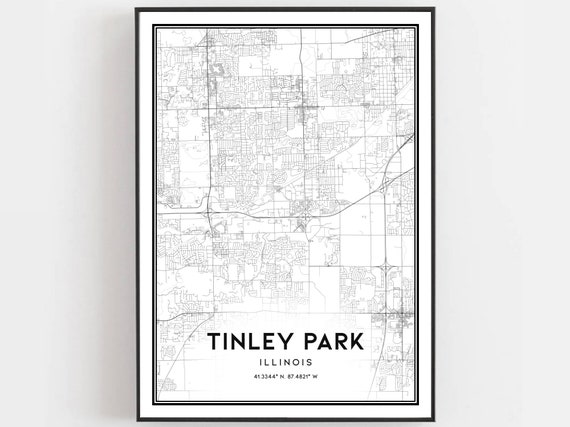 Tinley Park Map Print Poster Wall Art Il City Illinois Street Decor Road Gift B1284v4