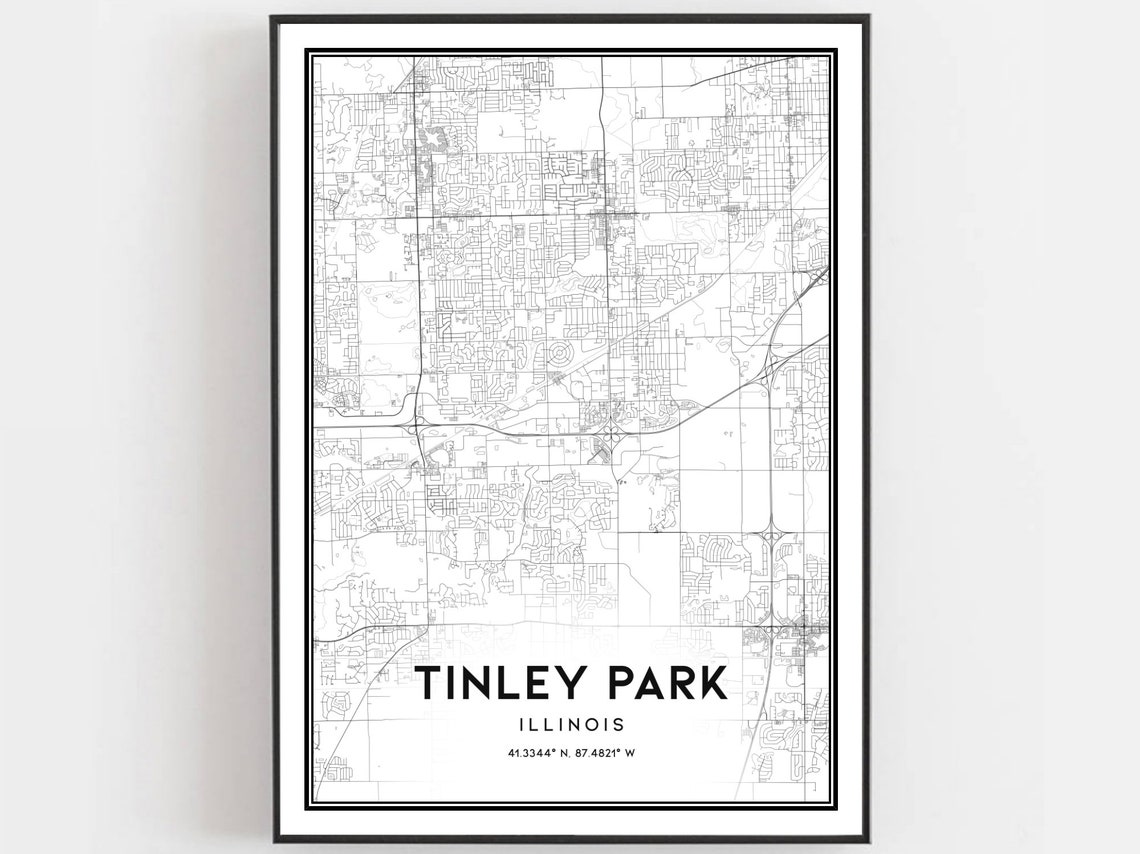 Tinley Park Illinois Street Map Black And White Minimalist Poster