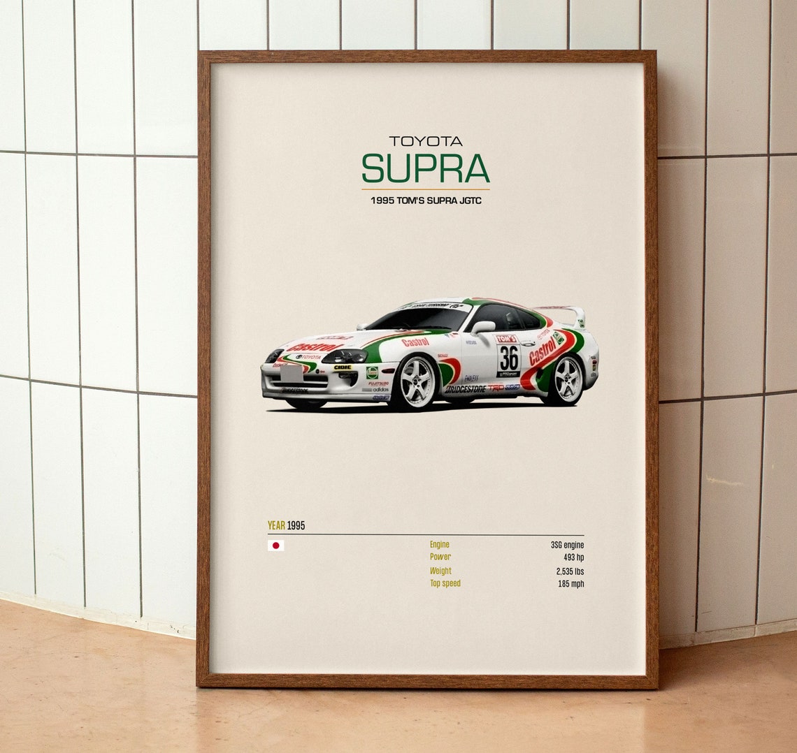 Toyota Supra 1995 Tom's JGTC Castrol Race Car Spec Sheet Poster